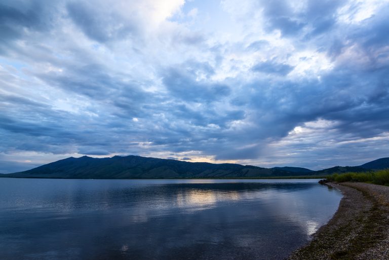 Beautiful sunrise with dramatic clouds at Henrys Lake, Idaho. Henrys Lake State Park is a great place for recreational activities